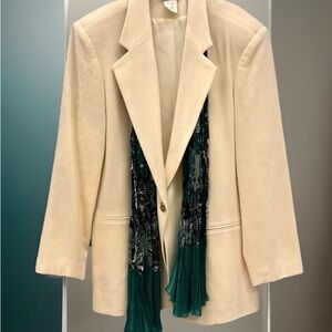 Vtg Sellacca Women’s Chic Natural Wool Blazer w/Vibrant Green Scarf-14-EUC